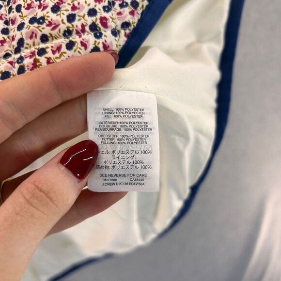 J. Crew Mercantile Women's Large Quilted Floral Puffer Vest Navy Blue Pink White - Picture 4 of 10